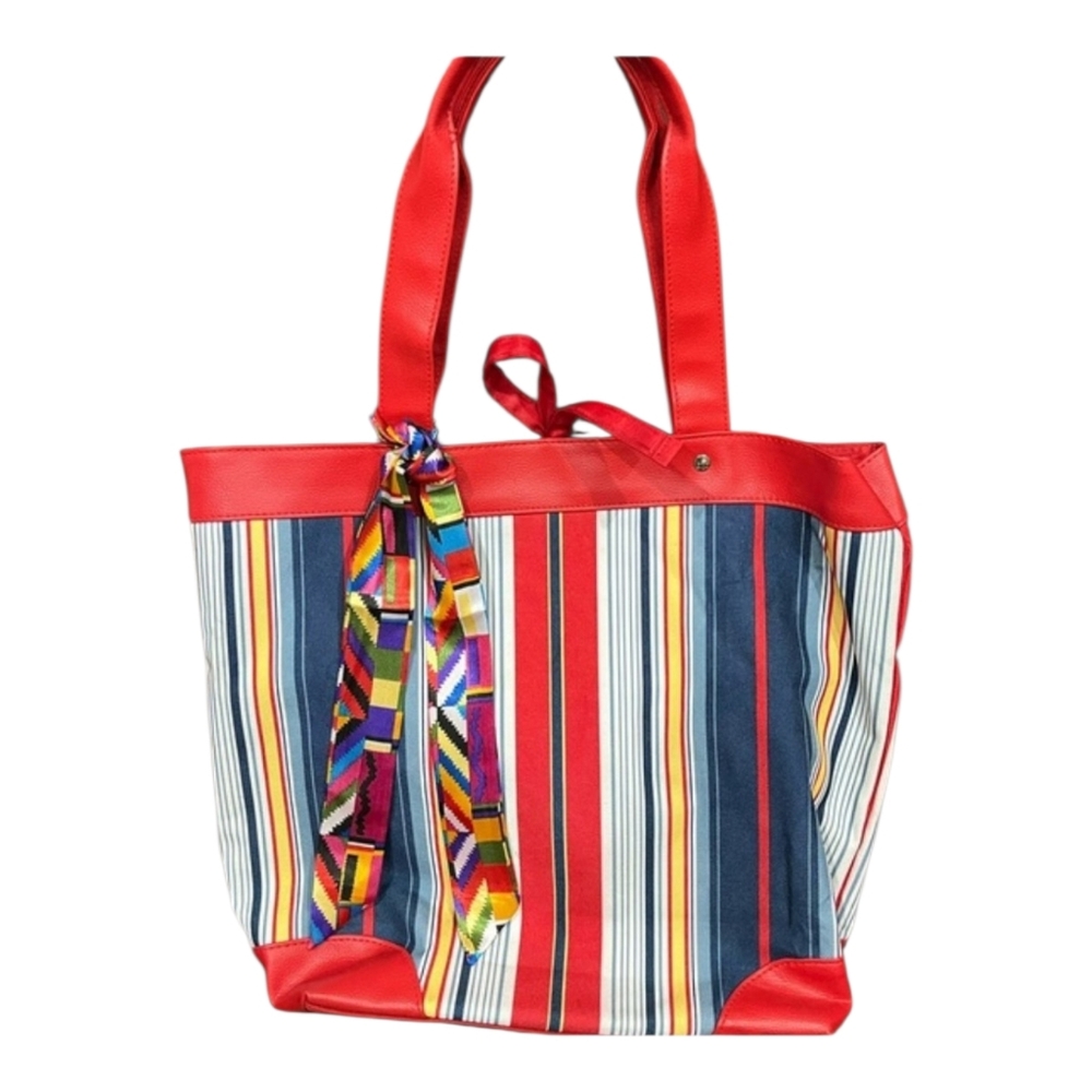 Lancome Red and Multicolor Striped Tote Bag NWOT
